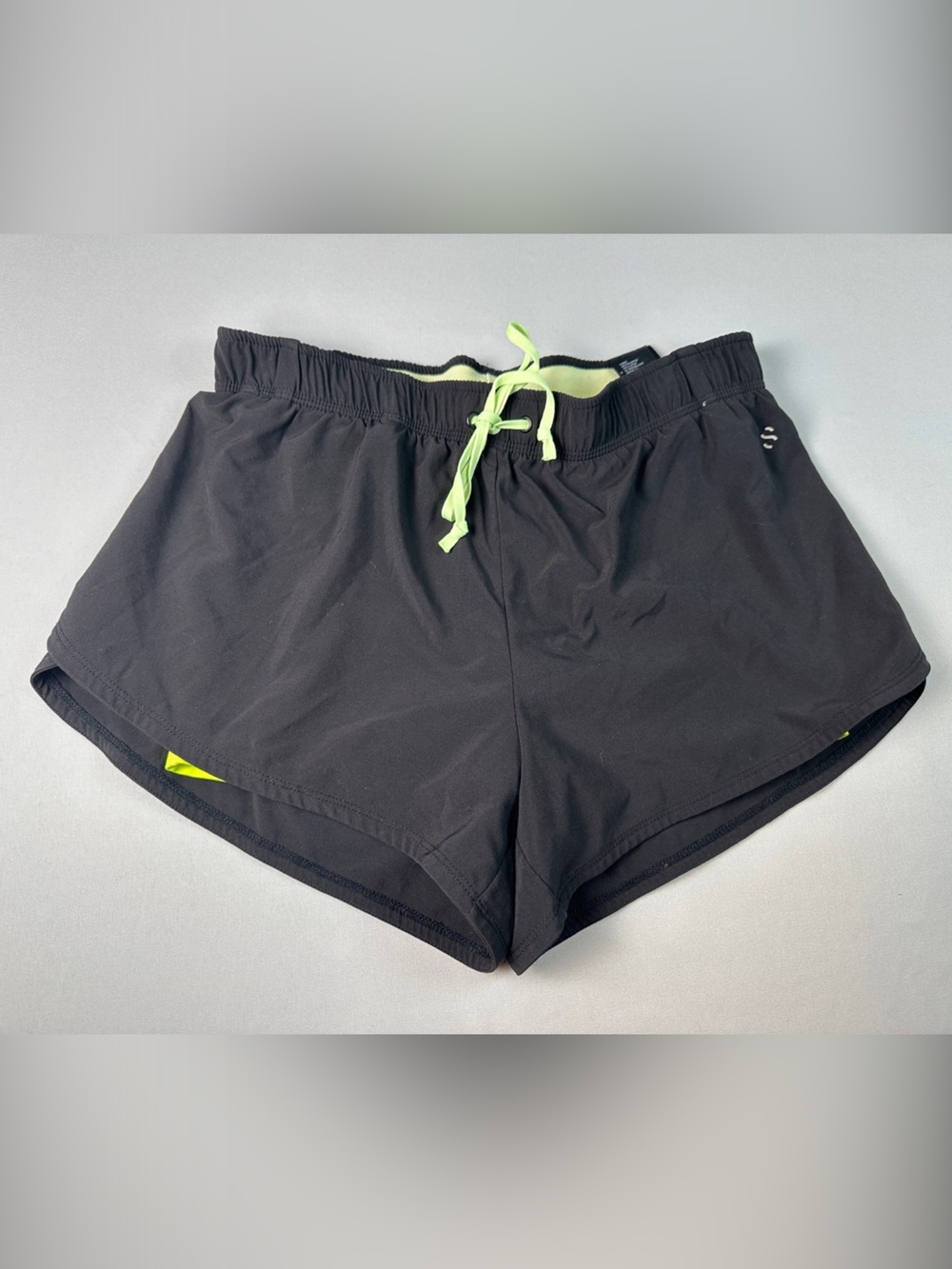 H&M Women’s Small Black Athletic Shorts Running Lined Neon Yellow Drawstring